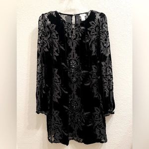 New black velvet sheer embellished with beads Xmas party dress